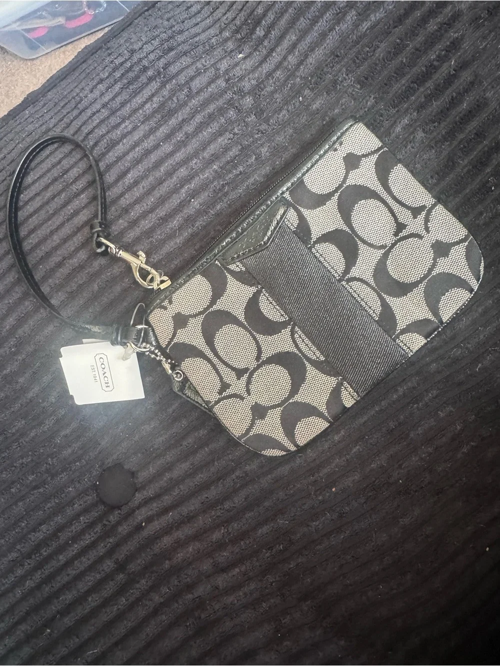 Coach Signature Canvas Wristlet in Black/white